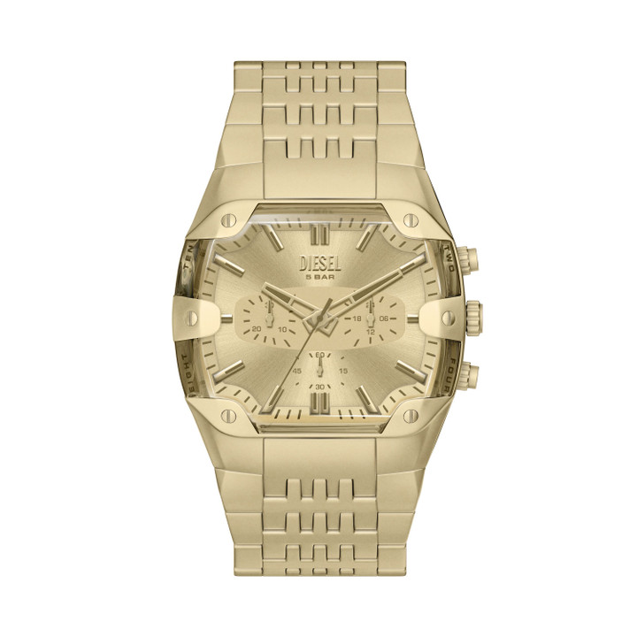 Diesel Spiked Cushion 45mm Gold Dial Men's Quartz Chronograph Watch DZ4718
