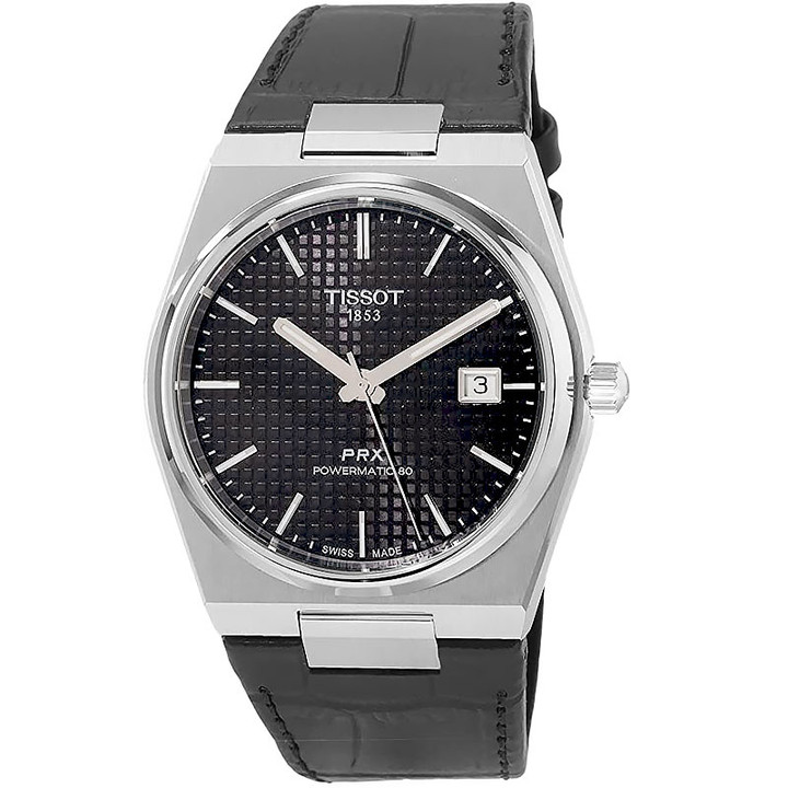 Tissot PRX Powermatic 80 40mm Black Dial Leather Men's Watch T1374071605100