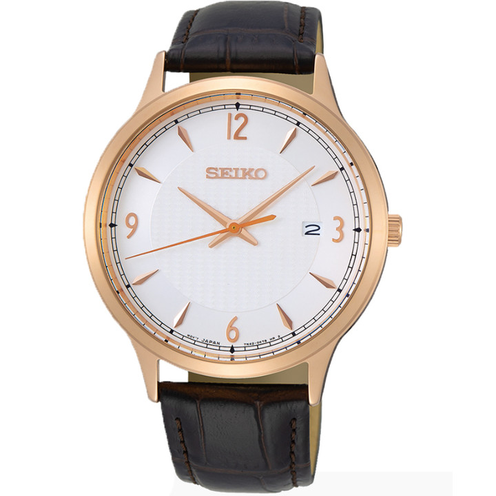 Seiko Quartz 41mm Silver Dial Leather Men's Watch SGEH88