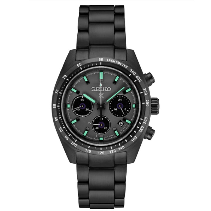 Seiko Prospex Speedtimer Solar Quartz 39mm Black Dial Steel Men's Watch SSC917