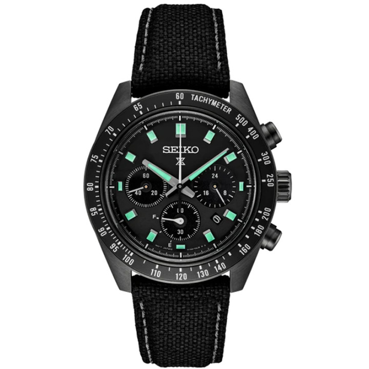Seiko Prospex Speedtimer Solar Quartz 41.4mm Black Dial Leather Men's Watch SSC923
