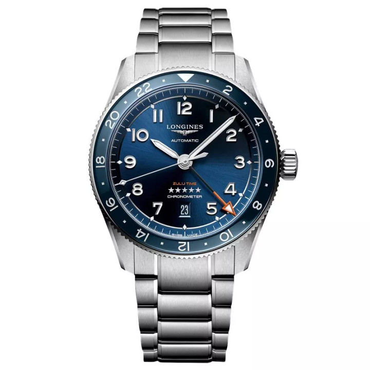 New Longines Spirit Zulu Time 42mm Blue Dial GMT Steel Men's Watch