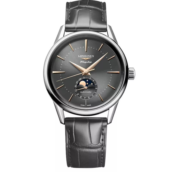 New Longines Flagship Heritage Moonphase Grey Dial 38.5mm Men's Watch