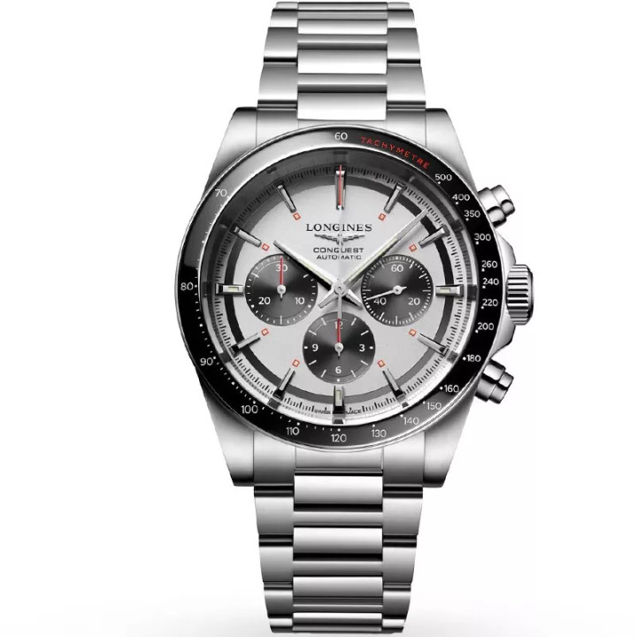 New Longines Conquest Black Chronograph Steel 42mm Men's Watch