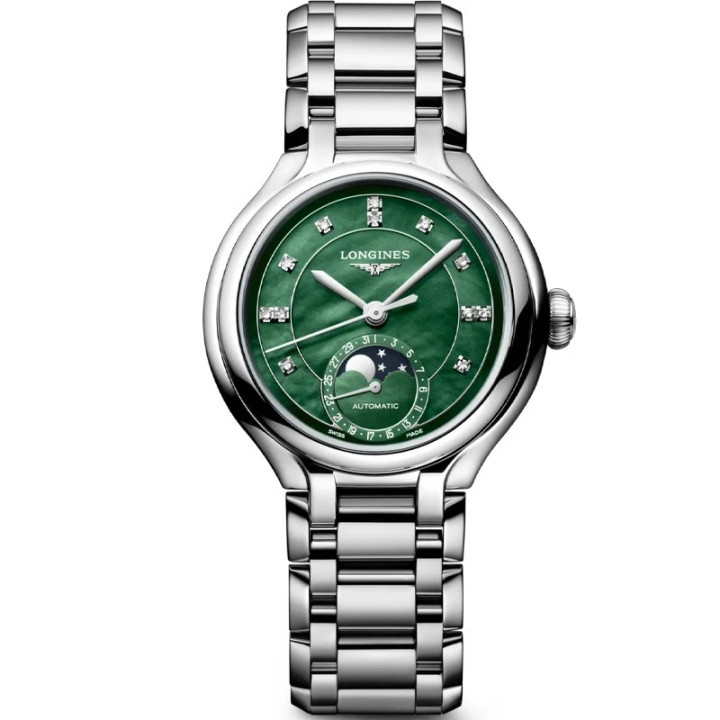 Longines PrimaLuna Moonphase 34mm Green MOP Dial Women's Watch