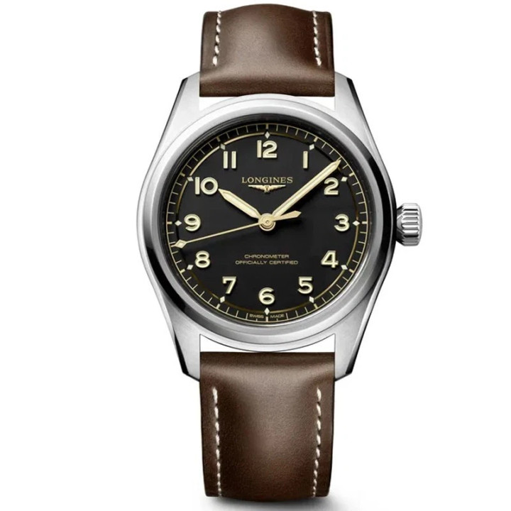 Longines Spirit Pilot 39mm Black Dial Leather Men's Watch