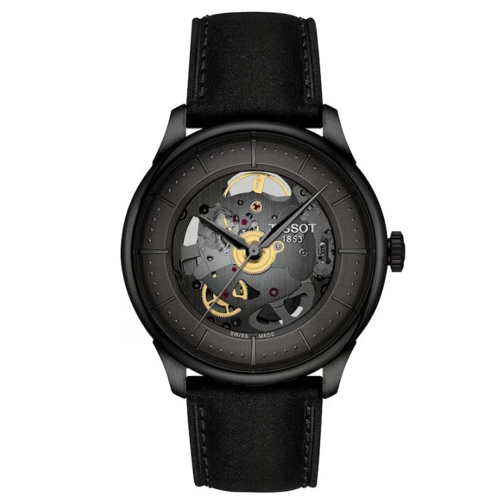 Tissot Chemin Des Tourelles 39mm Skeleton Black PVD Men's Watch T1398363644100