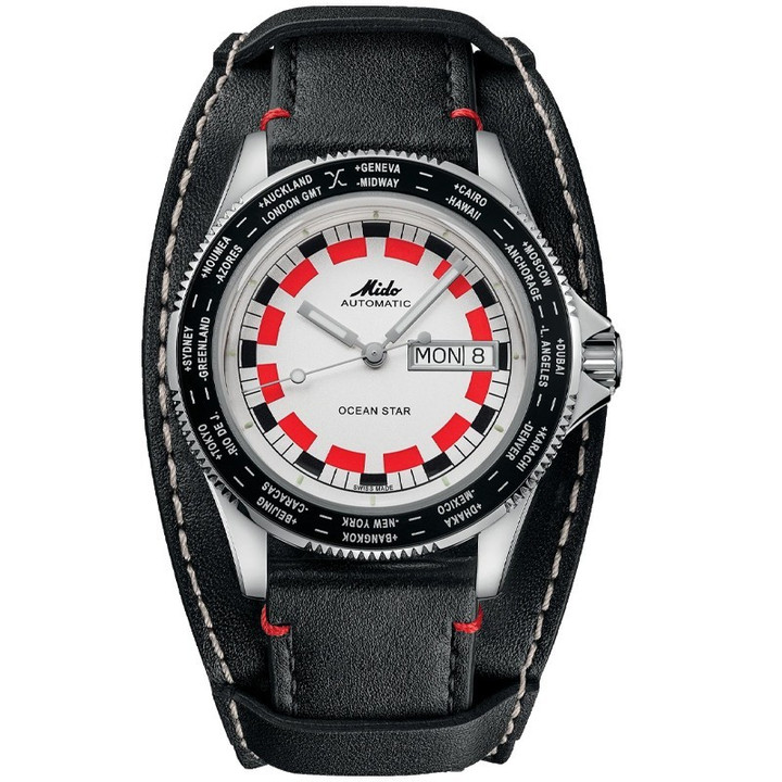 Mido Ocean Star Worldtimer Automatic 40.5mm Silver Dial Black Leather Men's Watch M0268301603000