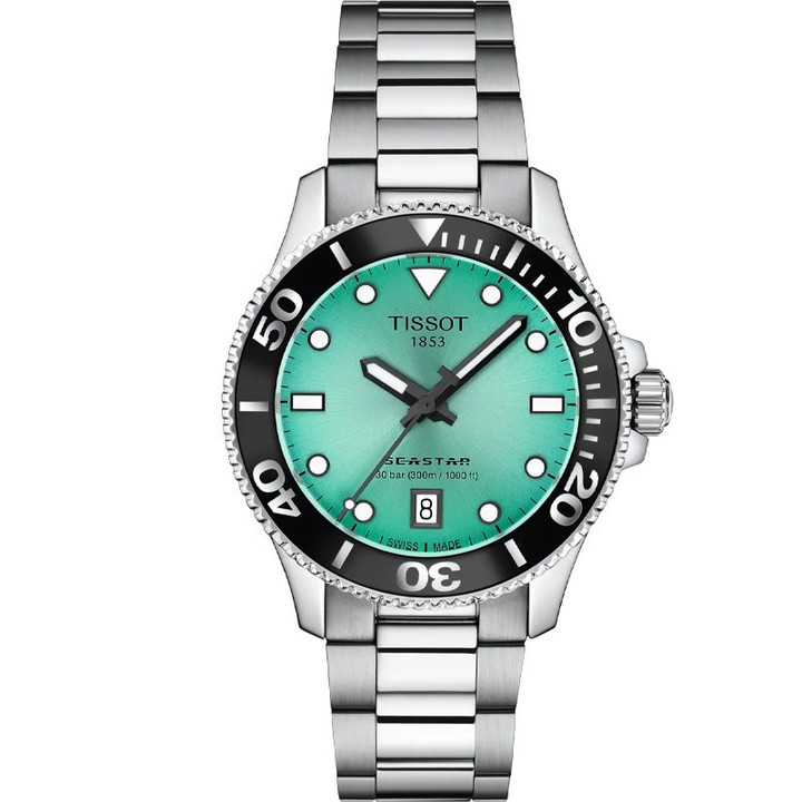 Tissot Seastar 1000 36mm Turquoise Dial Steel Women's Watch T1202101109100