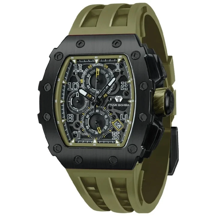 TSAR BOMBA Elemental 43mm Olive Green Dial Men's Quartz Chronograph TB8204Q-38