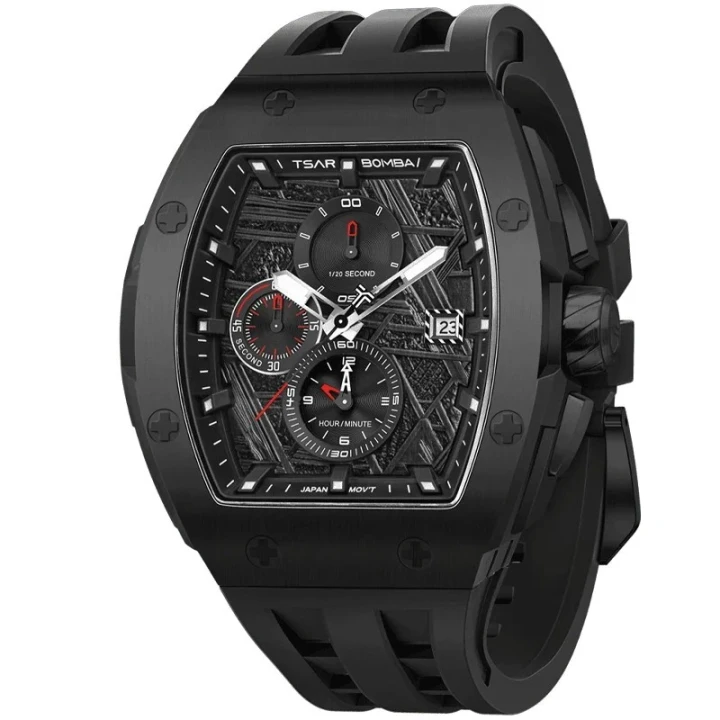 TSAR BOMBA Elemental II 46mm Black Dial Men's Quartz Sports Watch TB8211QII-07