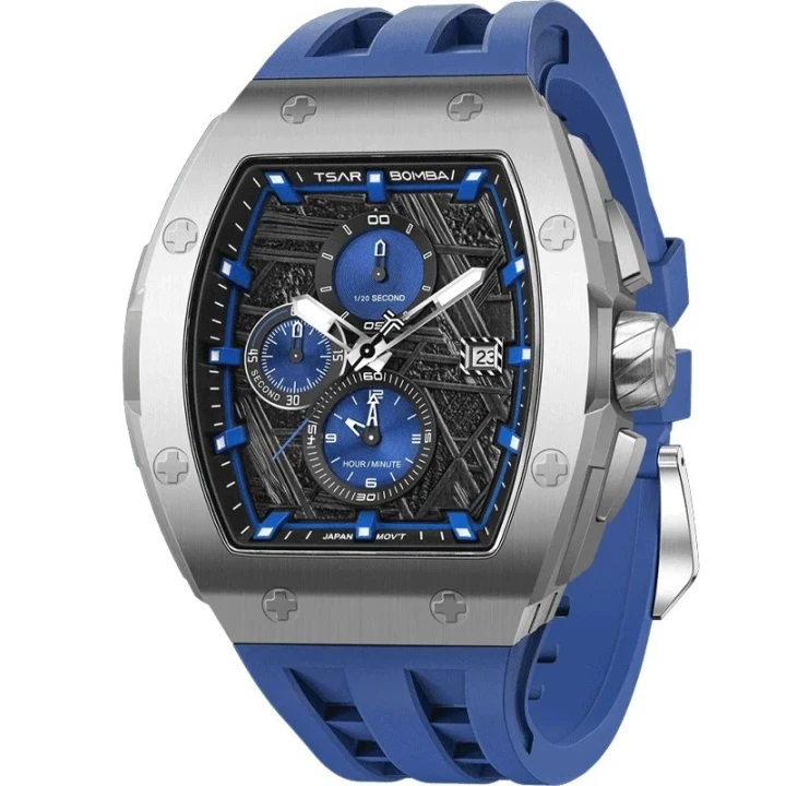 TSAR BOMBA Elemental II 46mm Blue Dial Men's Quartz Sports Watch TB8211QII-09
