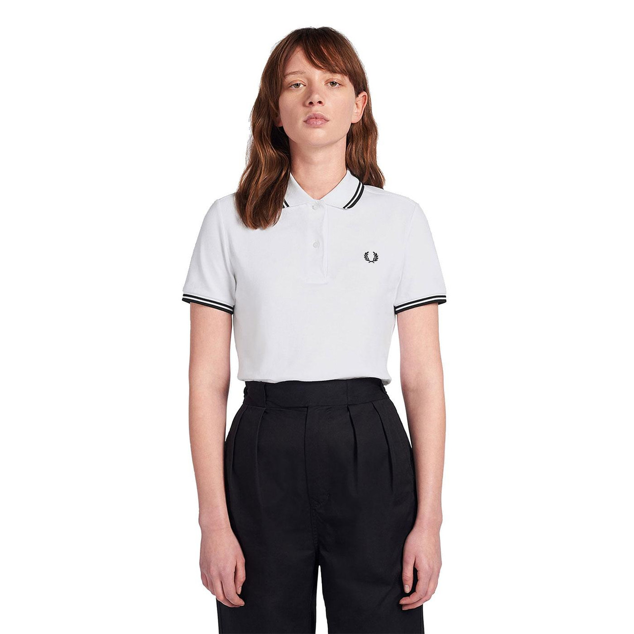 Fred Perry Womens G3600 Twin Tipped Polo in White/Black