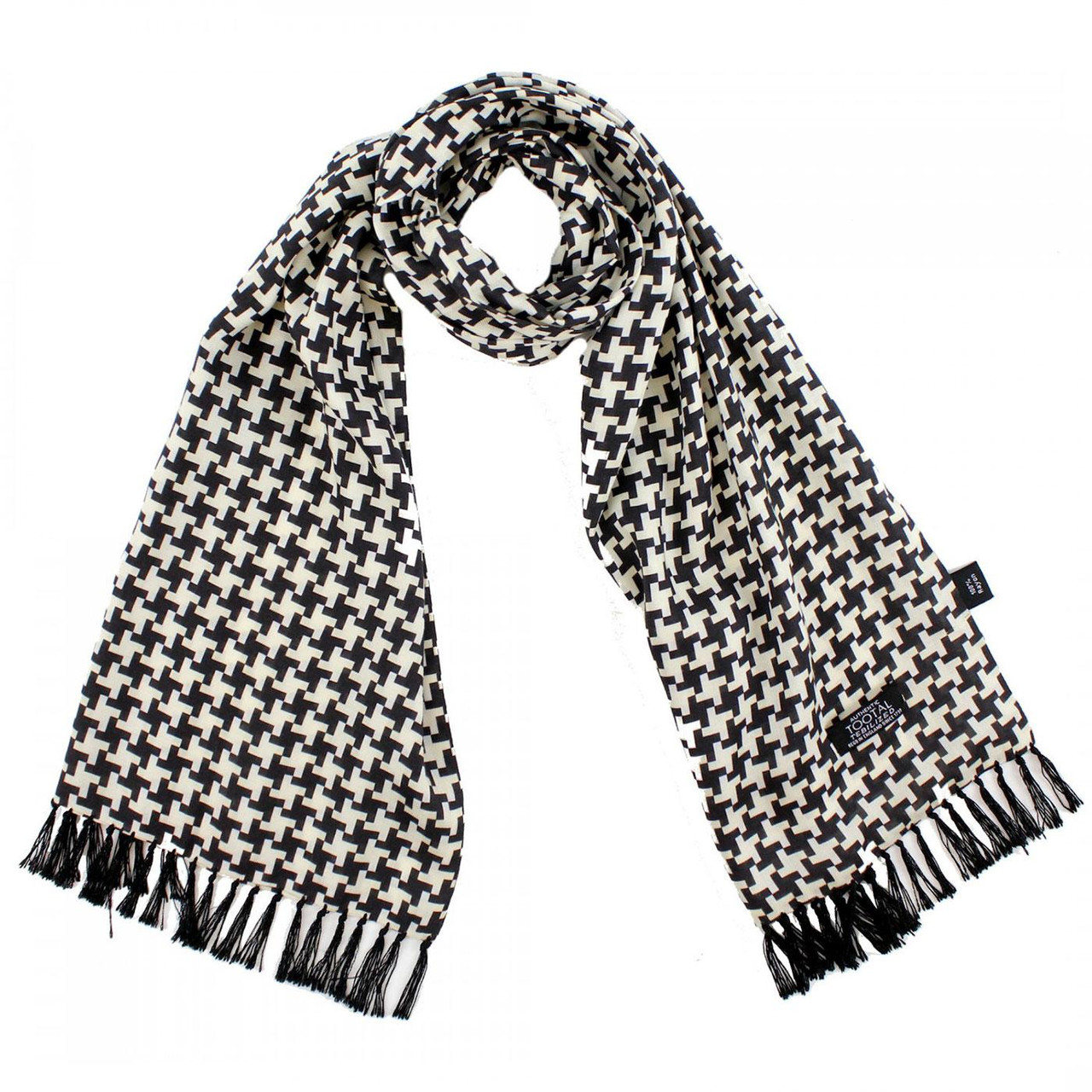 TOOTAL Retro 60's Mod Houndstooth Check Scarf B/W