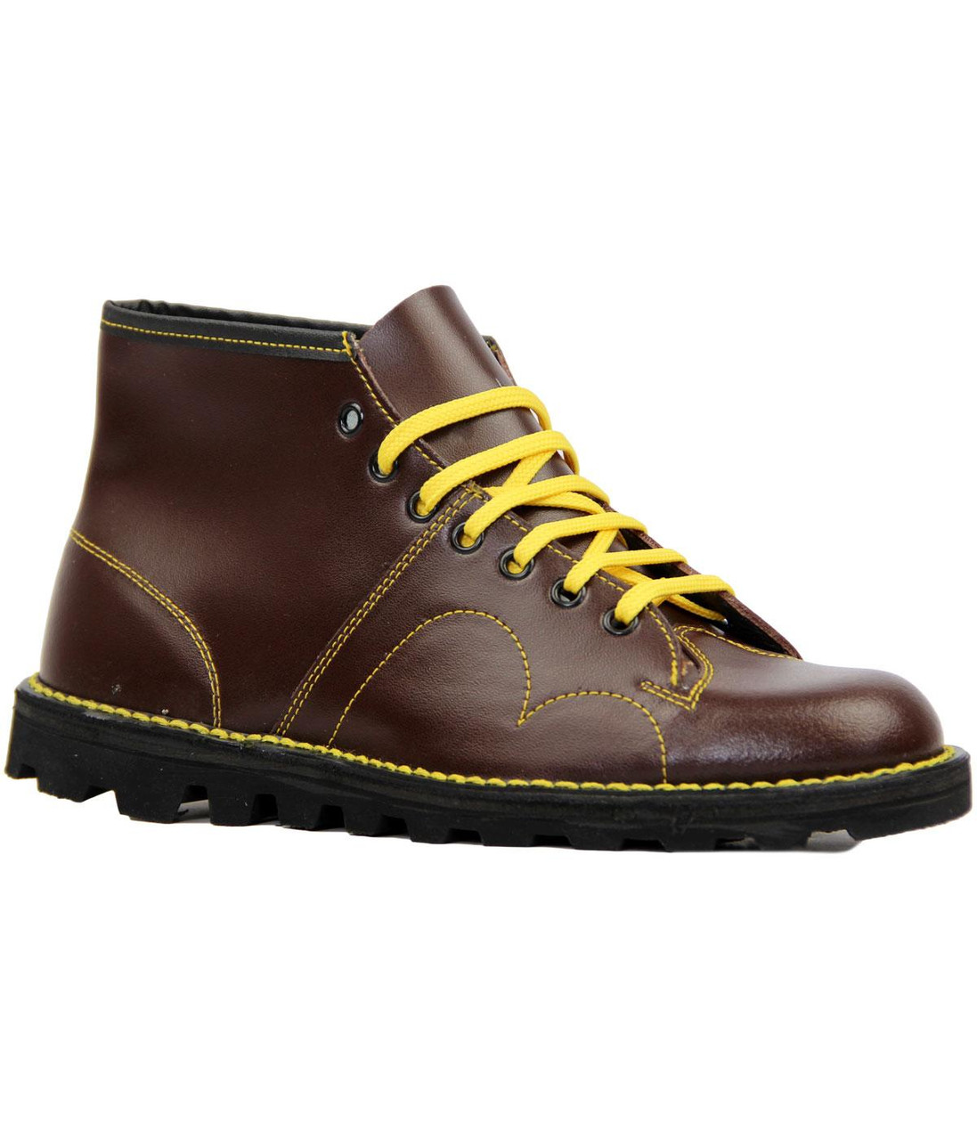Retro Mod Smooth Leather Monkey Boots (Wine)