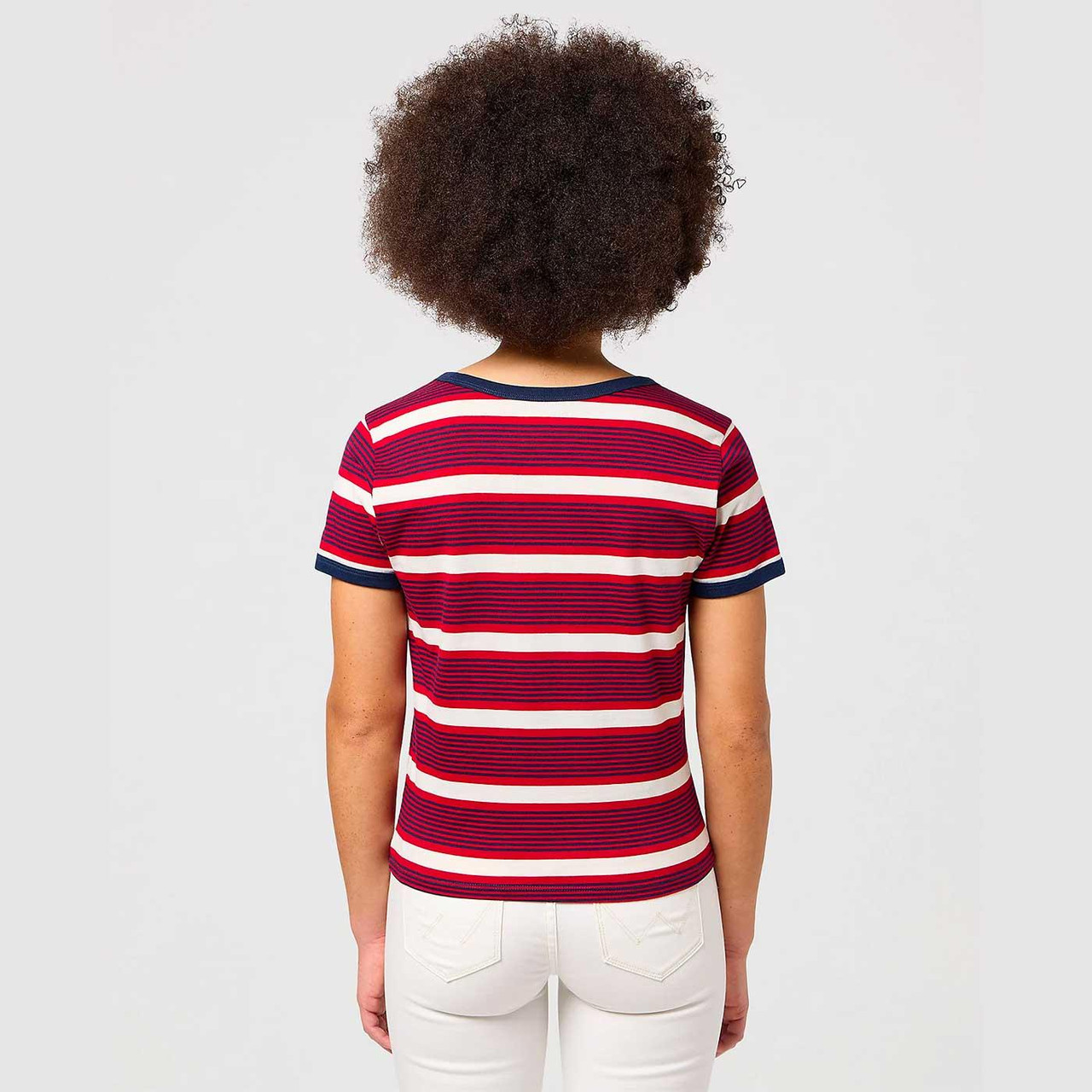Wrangler Scoop Neck Stripe Retro Ringer Tee Red
