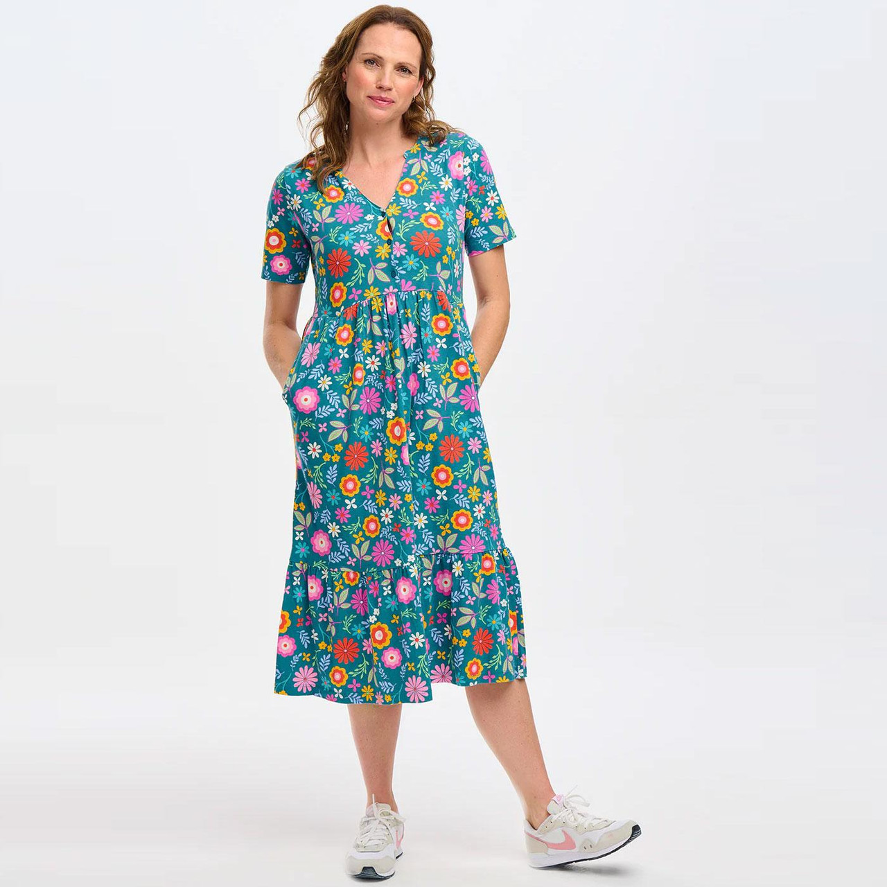 Heather SUGERHILL Folk Floral Midi Smock Dress