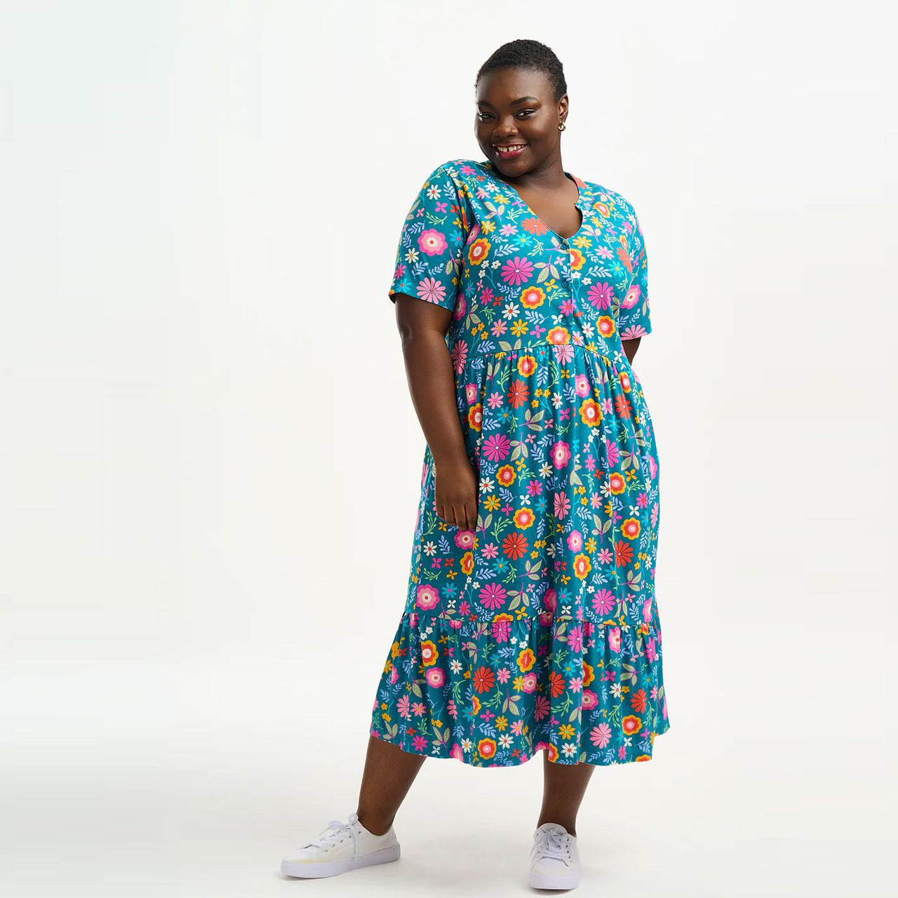 Heather SUGERHILL Folk Floral Midi Smock Dress