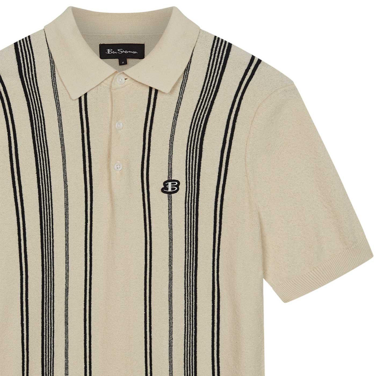 Ben Sherman Crinkle Cotton Retro Stripe Polo Ivory