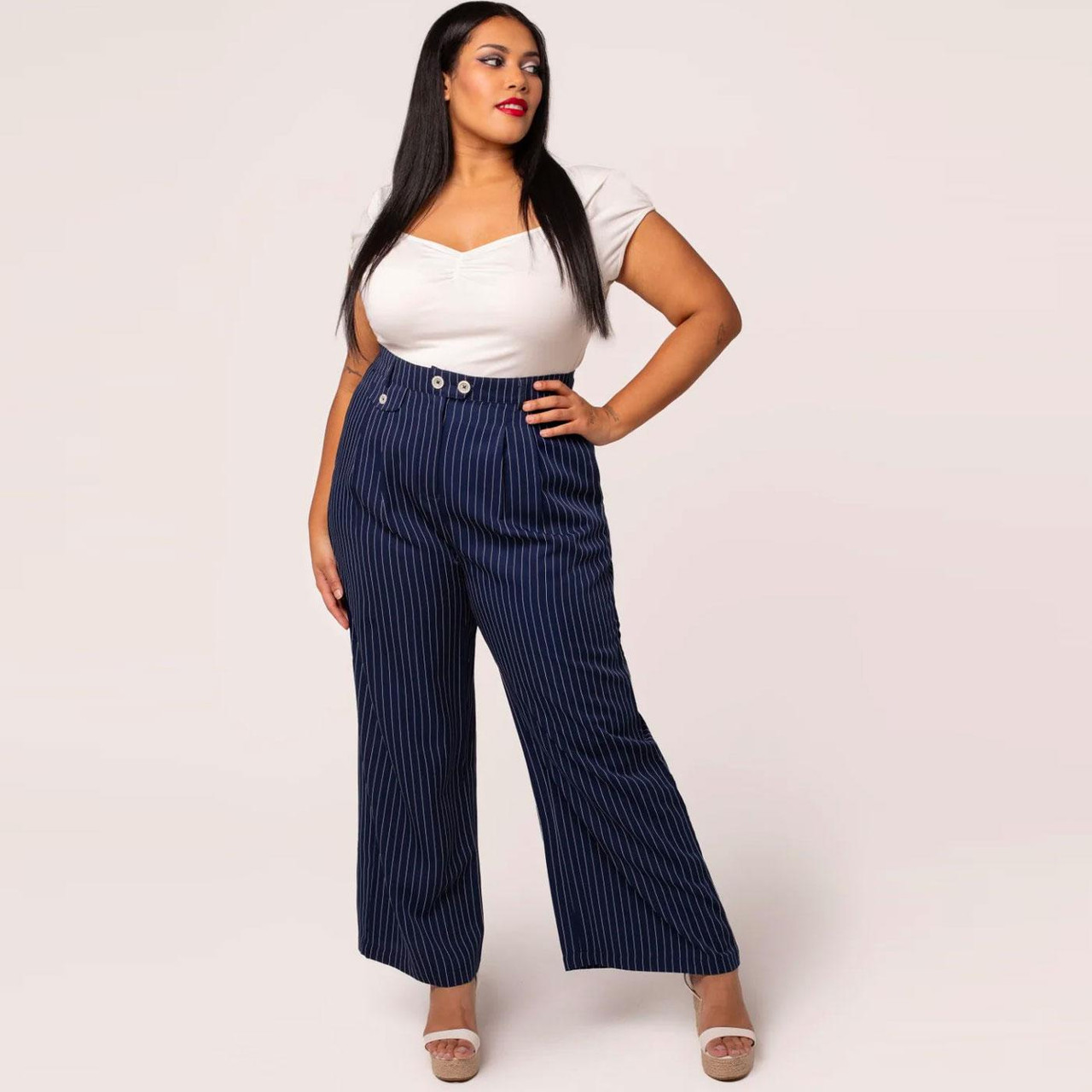 Costello Hell Bunny Pinstripe Wide Leg Trousers