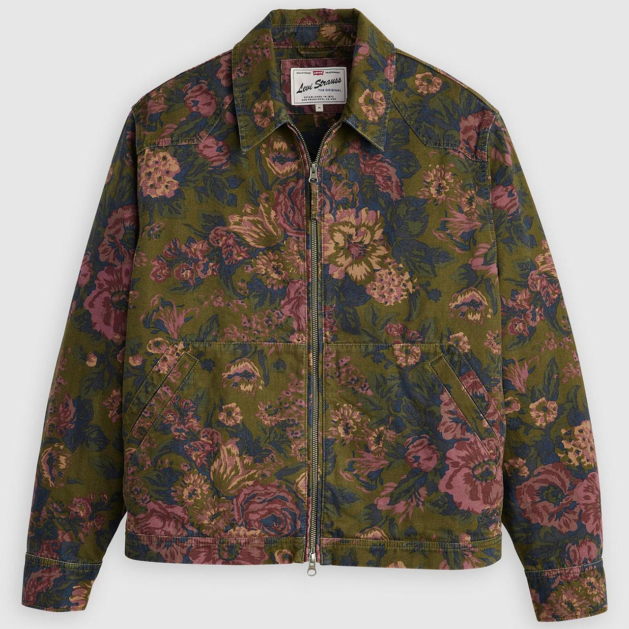 【Eaphi】big collar botanical half jacket Cropped Bomber Jacket Women Zip Up Long Sleeve Floral
