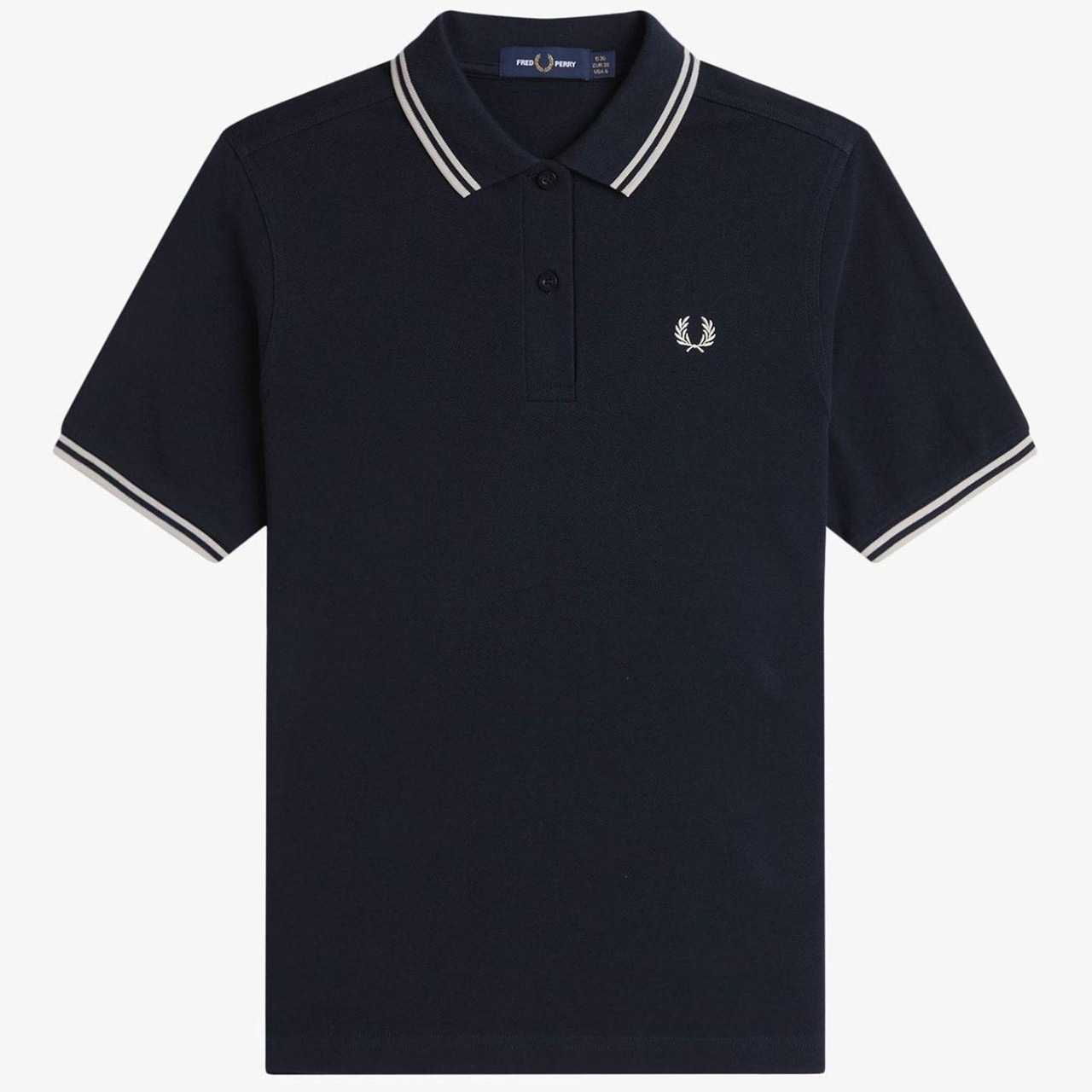 Fred Perry Women G3600 Twin Tipped Polo in Navy/Oat