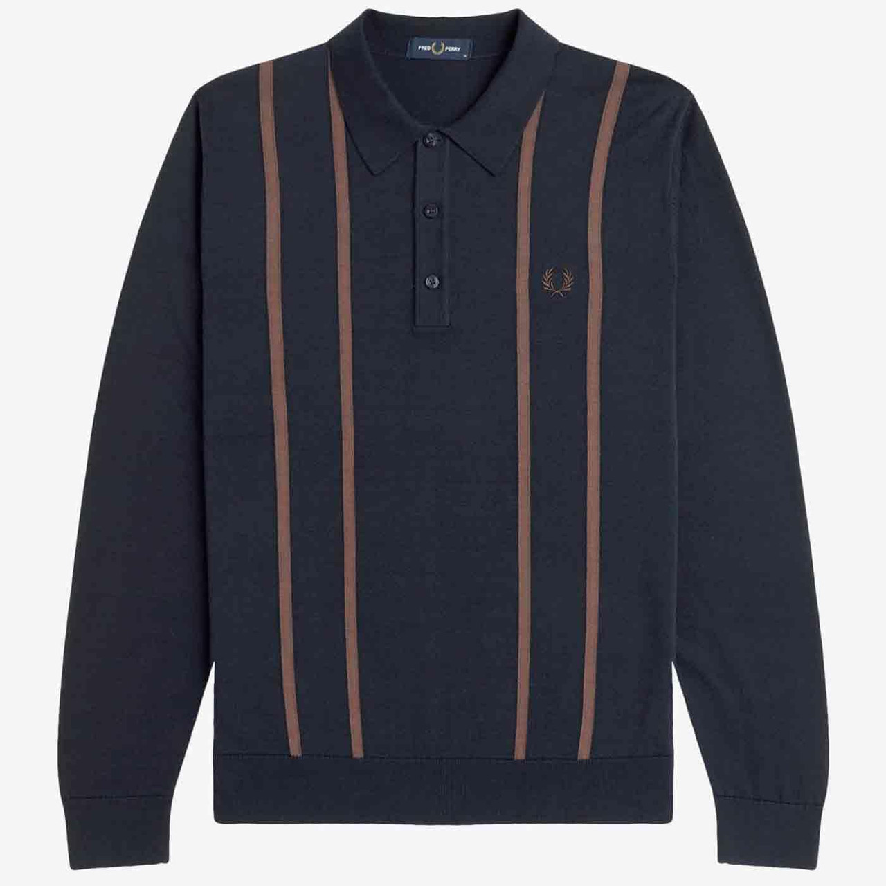 ◇FRED PERRY◇ Sharp Vertical Stripe Knit Shirt Navy AFPM243 Fred Perry Vertical Stripe Retro Knitted Shirt N