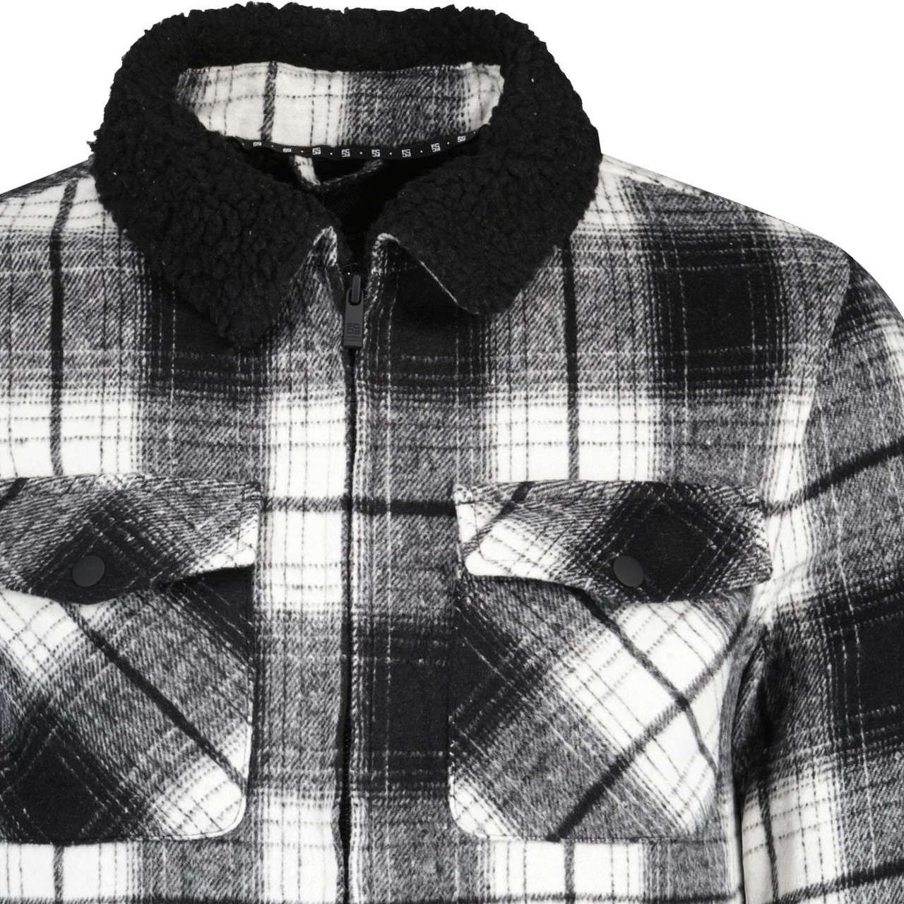 French Connection Sherpa Collar Check Jacket (B/W)