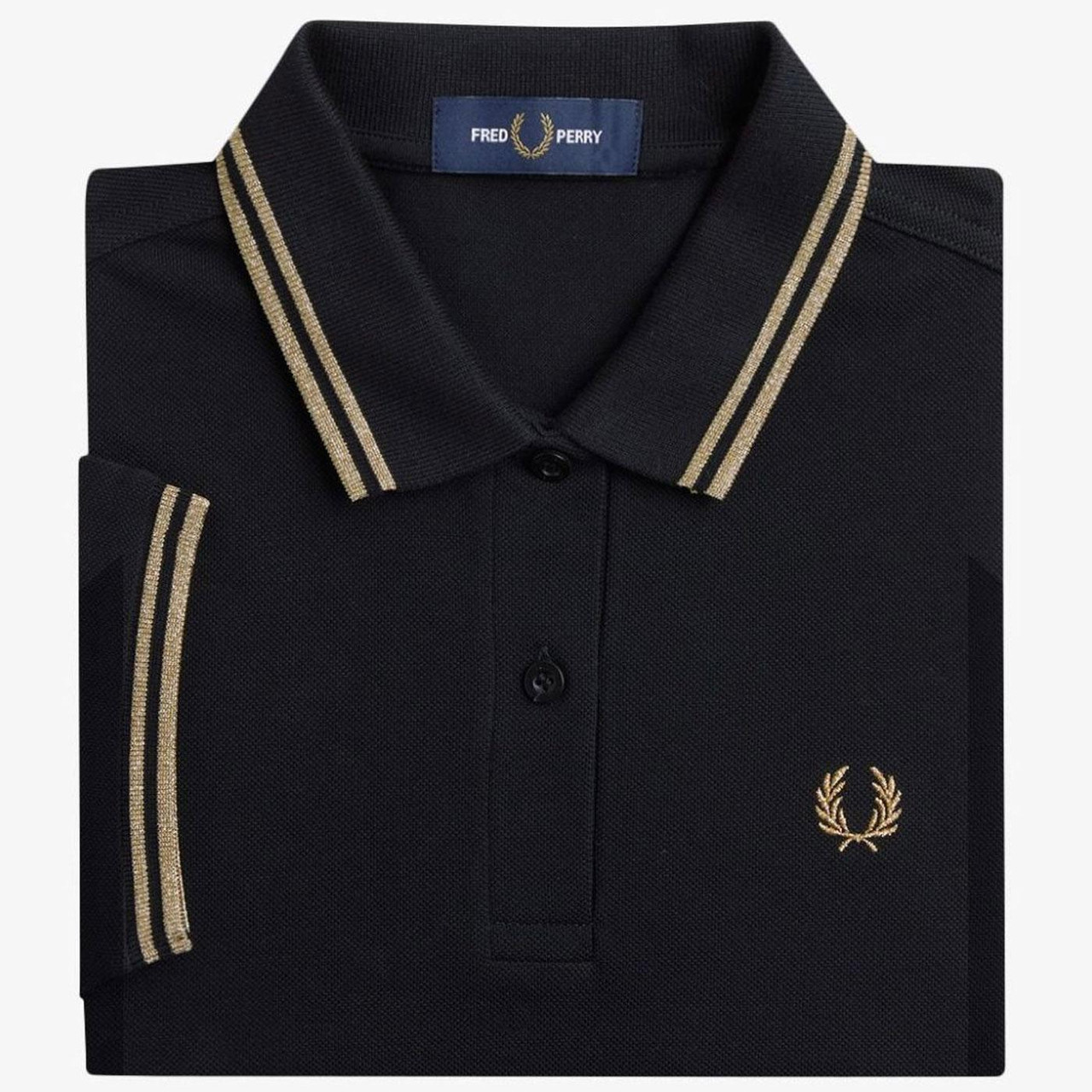 Fred Perry Women's G3600 Retro Twin Tipped Polo in Black/Gold