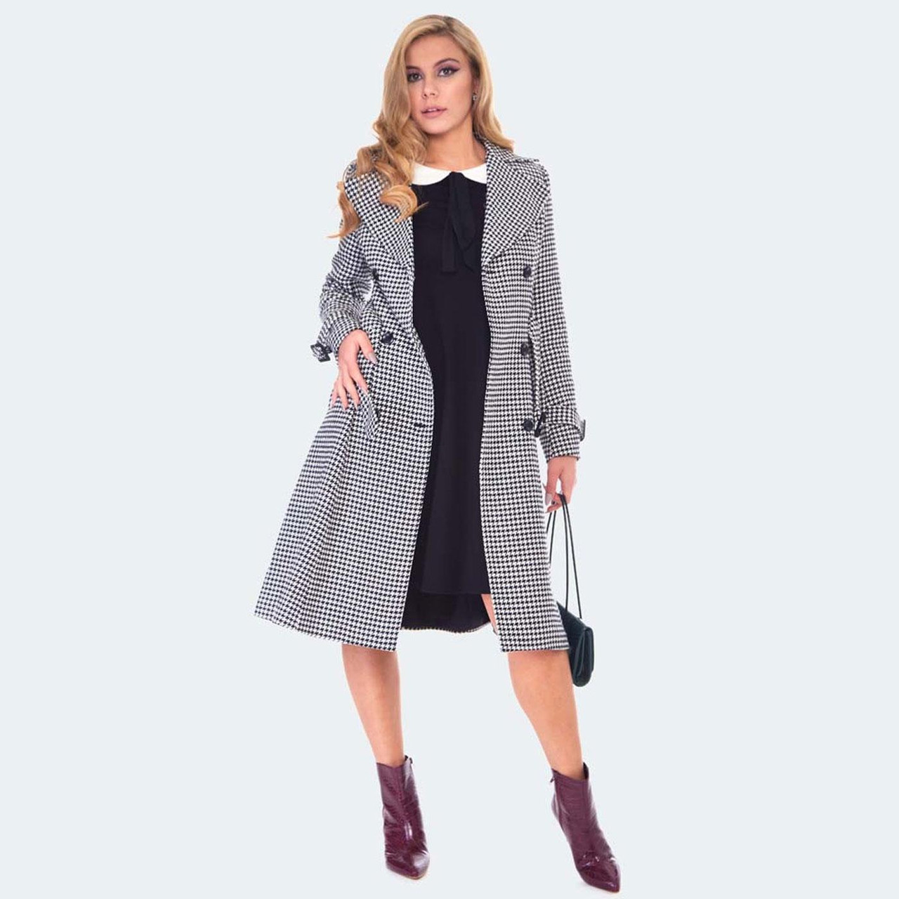 Voodoo Vixen 60s Mod Houndstooth Trench Coat B/W