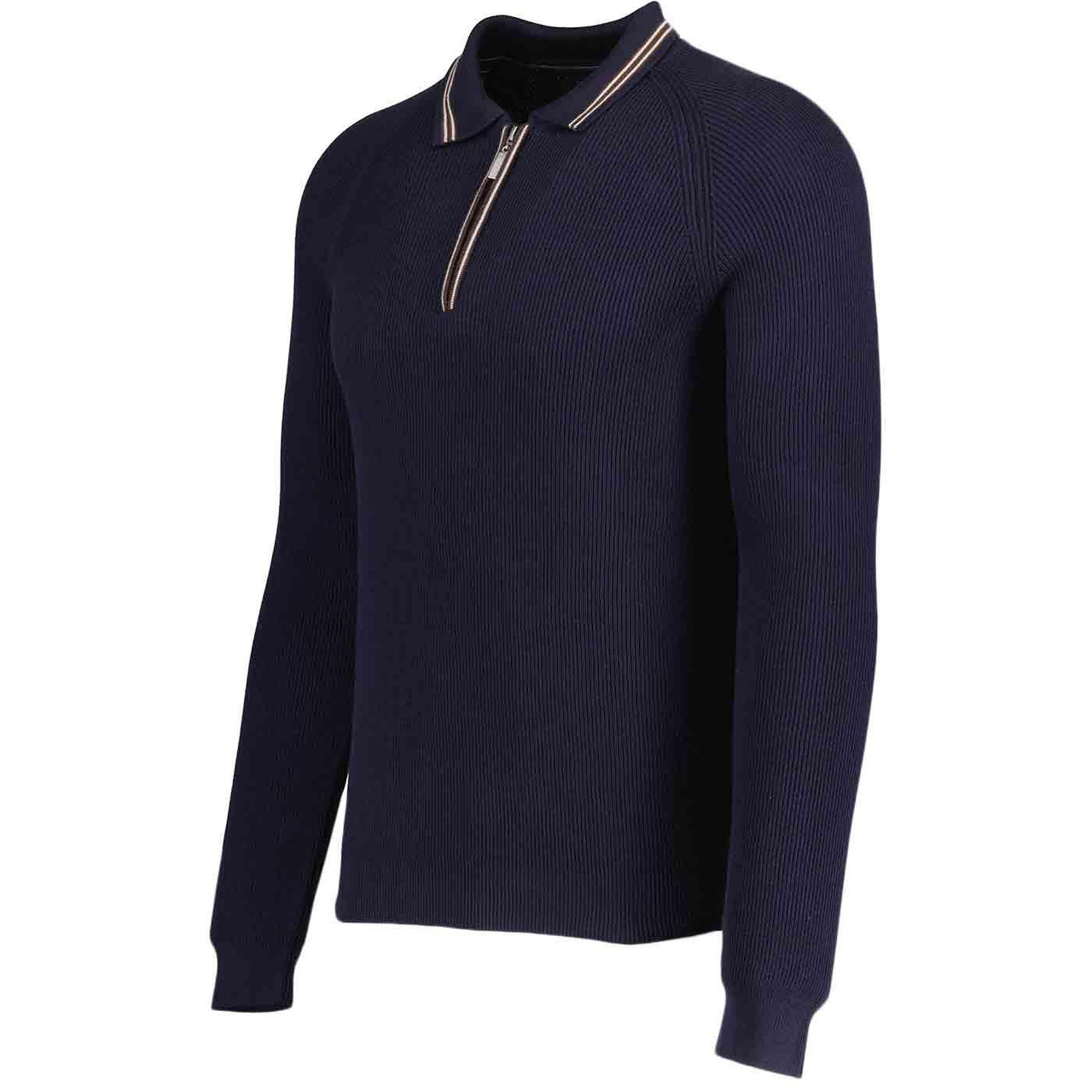 Guide London Ribbed & Tipped L/S Polo Shirt Navy