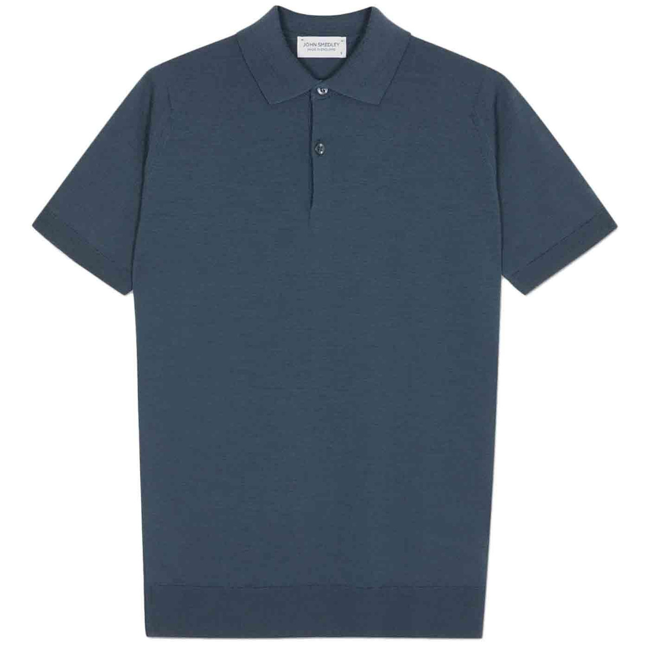 ジョンスメドレーM ポロシャツ PAYTON SMOKE BLUE 2つボタン Payton JOHN SMEDLEY Retro Merino Wool Mod Polo SB