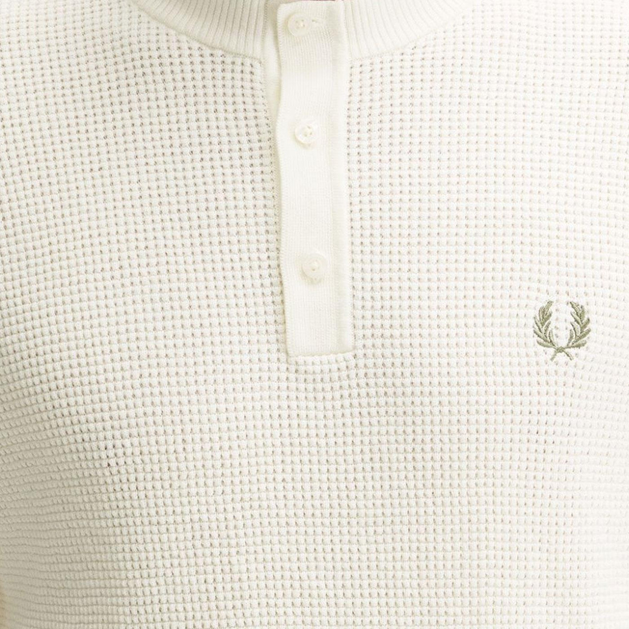 FRED PERRY☆ Waffle Stitch Henley Neck T-Shirt LIGHT ECRU Fred Perry Retro Waffle Stitch Ecru Henley Shirt