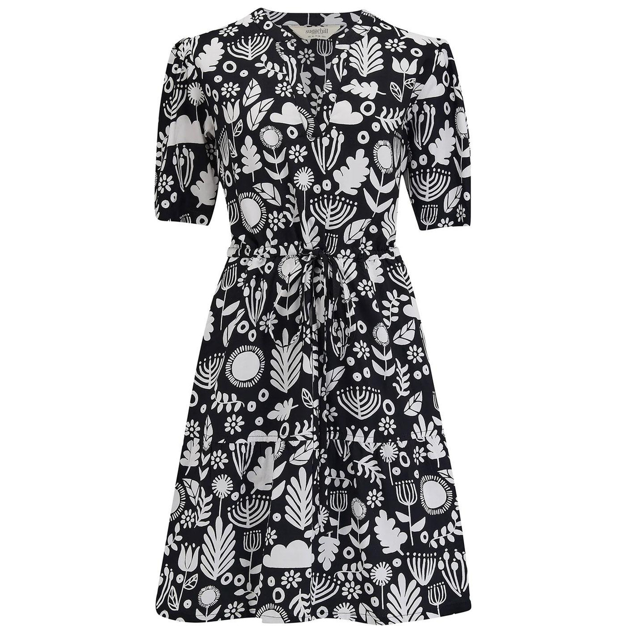 Sabine Sugarhill Monochrome Folk Floral Mini Dress