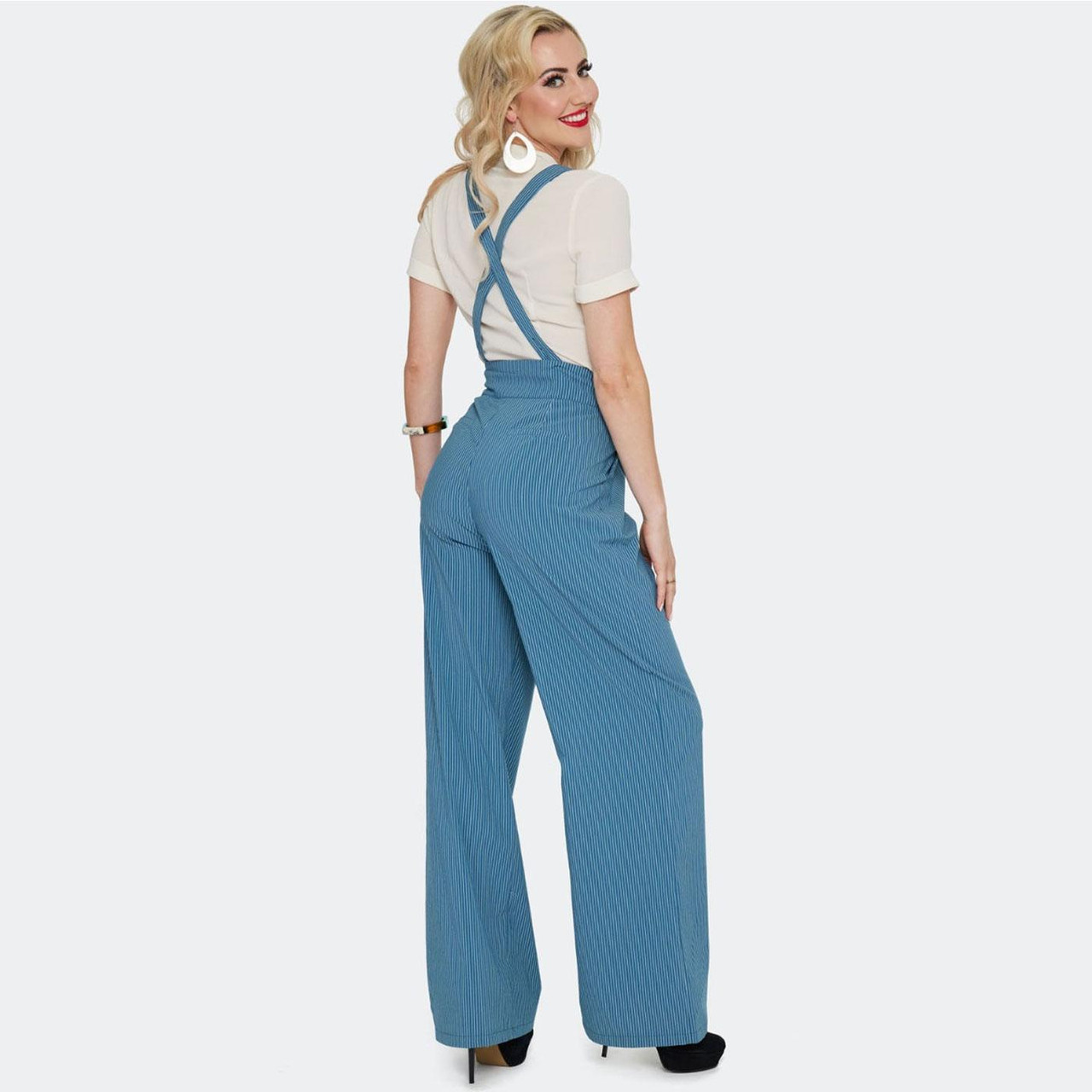 Voodoo Vixen Button Up Pinstripe Suspender Trouser