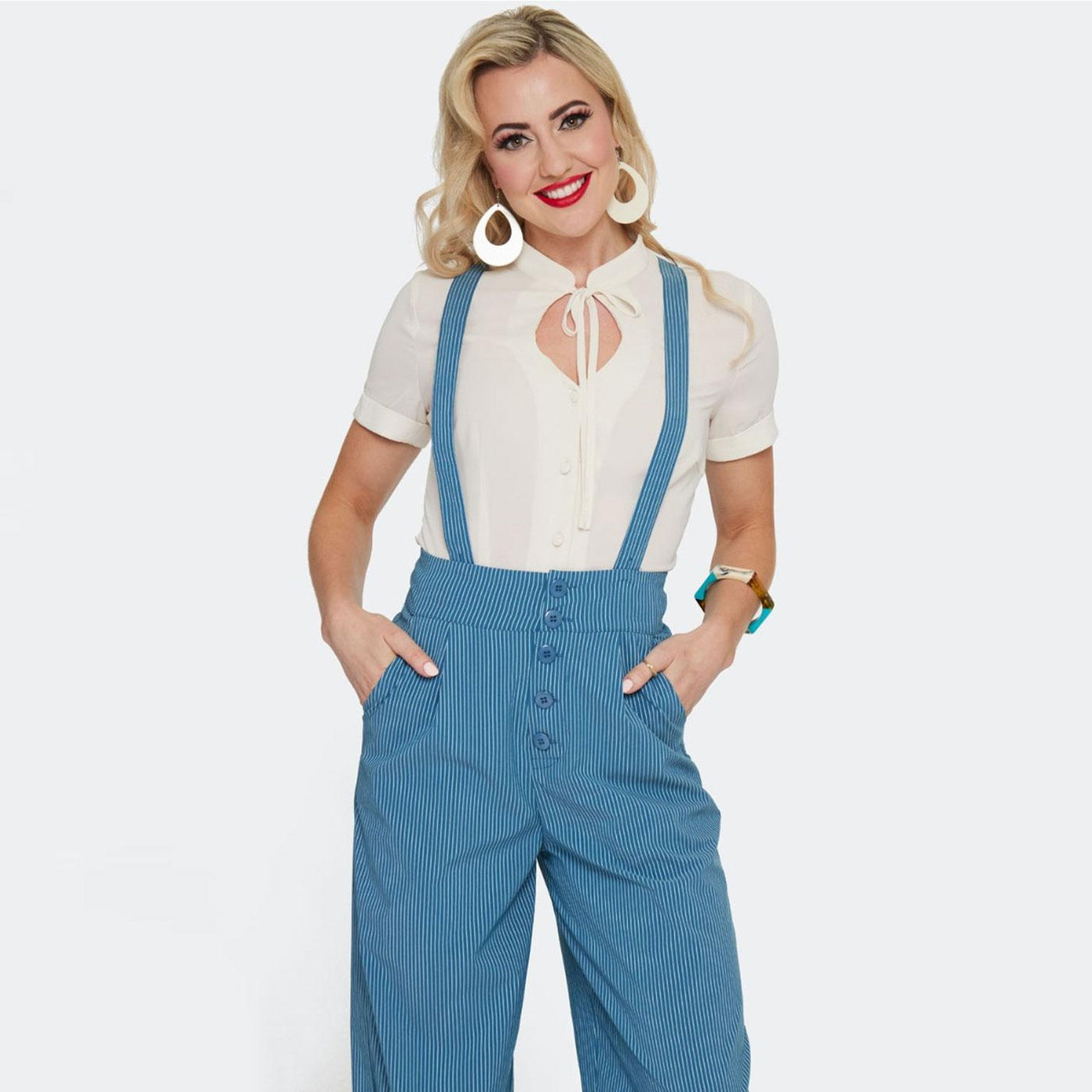 Voodoo Vixen Button Up Pinstripe Suspender Trouser