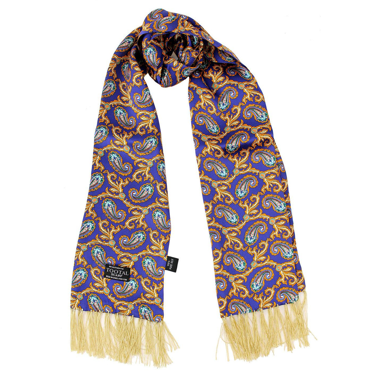 60's TOOTAL SCARFストール　MODS blues dress Tootal Navy & Gold Paisley Retro Mod Silk Scarf