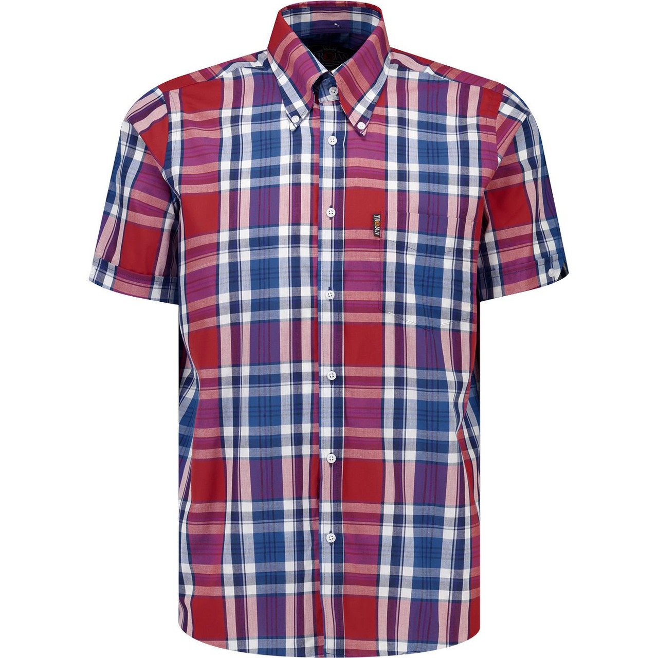 トップス everyone back logo check button-down S Trojan Multi Check Mod Button Down S/S Shirt (C)