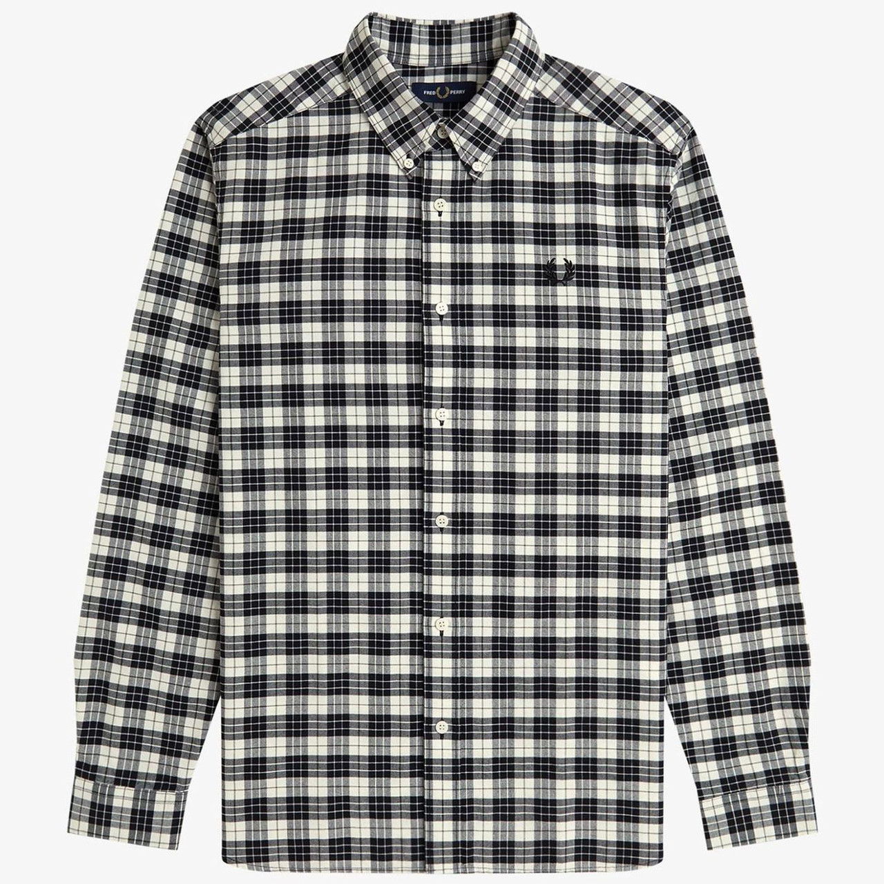 Fred Perry Button Down Tartan Oxford Shirt (Ecru)
