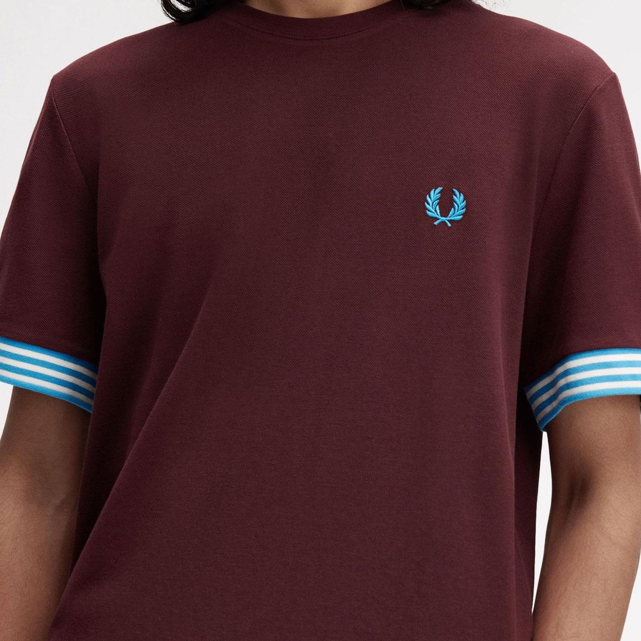 Fred Perry Retro Striped Cuff Oxblood Pique Tee Fred Perry Retro Striped Cuff Oxblood Pique Tee