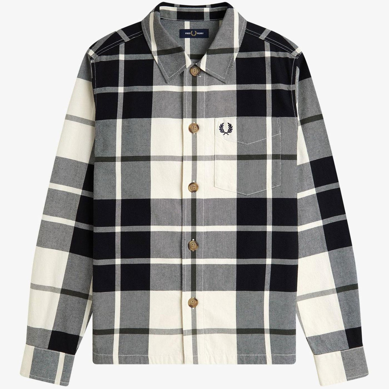 Fred Perry Dobby Weave Tartan Twill Overshirt Ecru