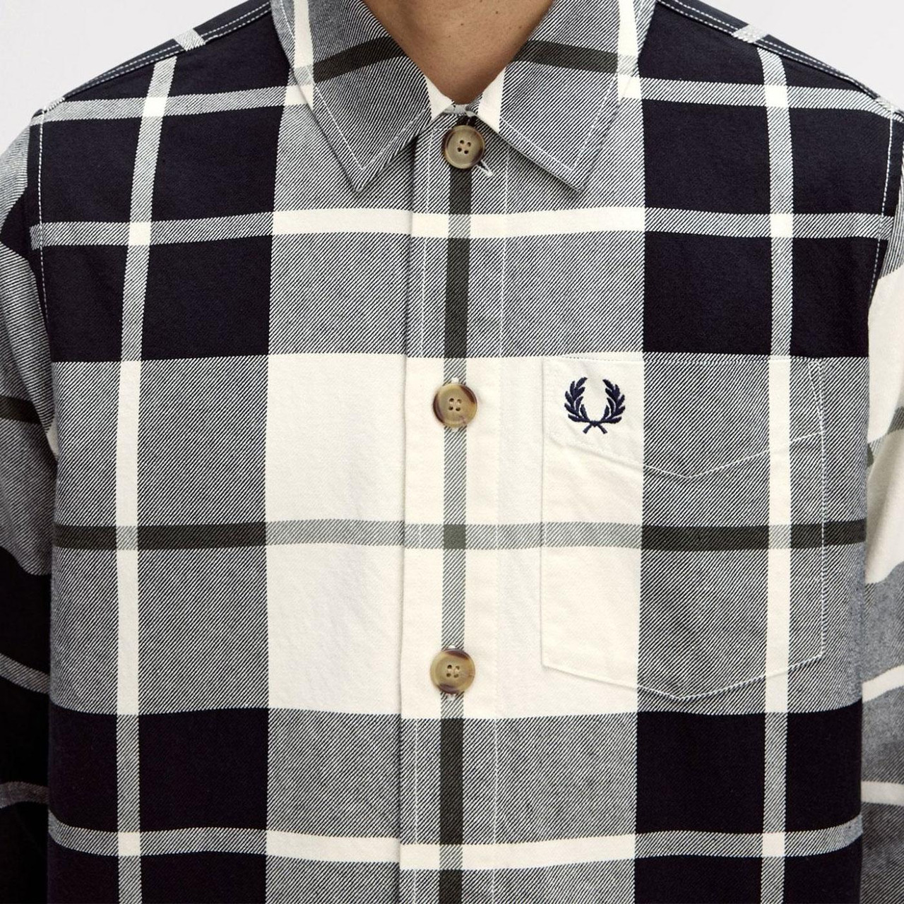 Fred Perry Dobby Weave Tartan Twill Overshirt Ecru