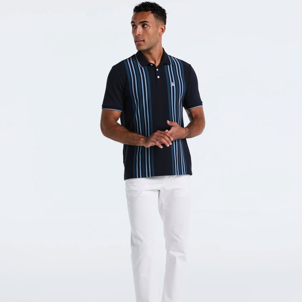 Original Penguin Stripe Jacquard Knitted Shirt in Dark Sapphire