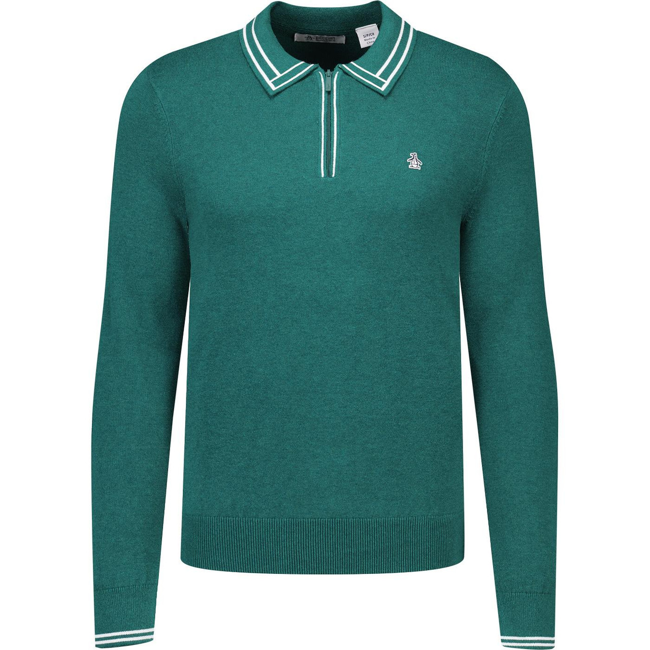 Original Penguin Tipped 1/4 Zip LS Knitted Polo BG