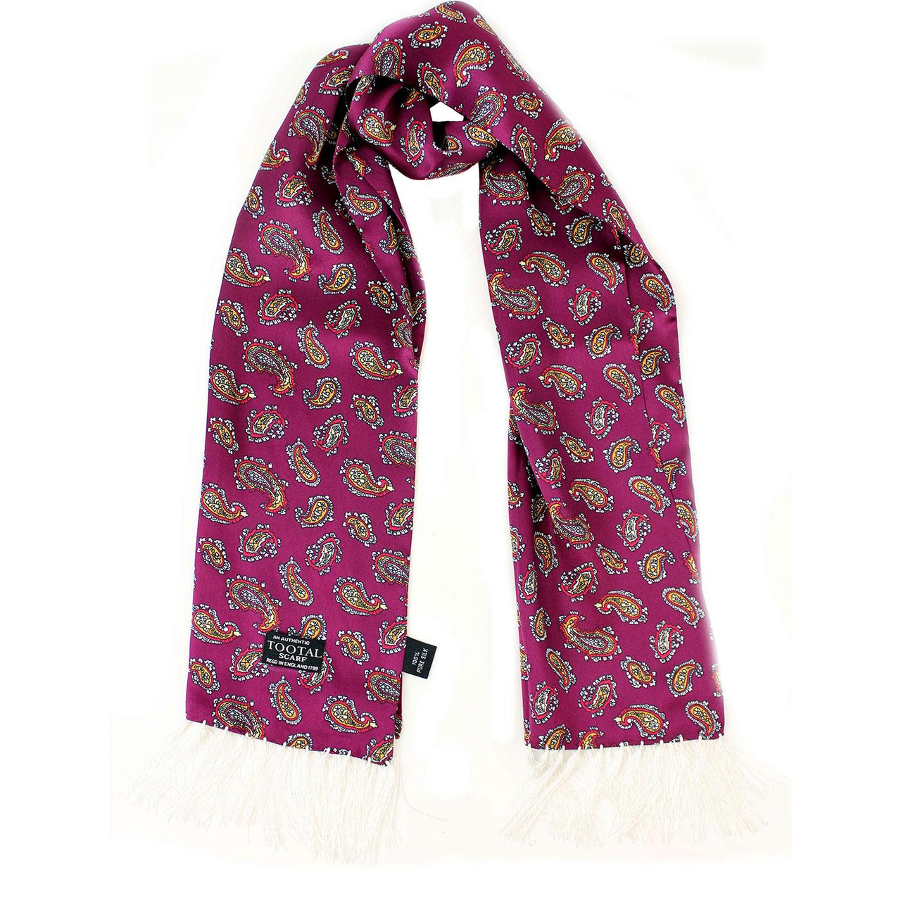 Tootal Retro 60s Bordeaux Paisley Mod Silk Scarf
