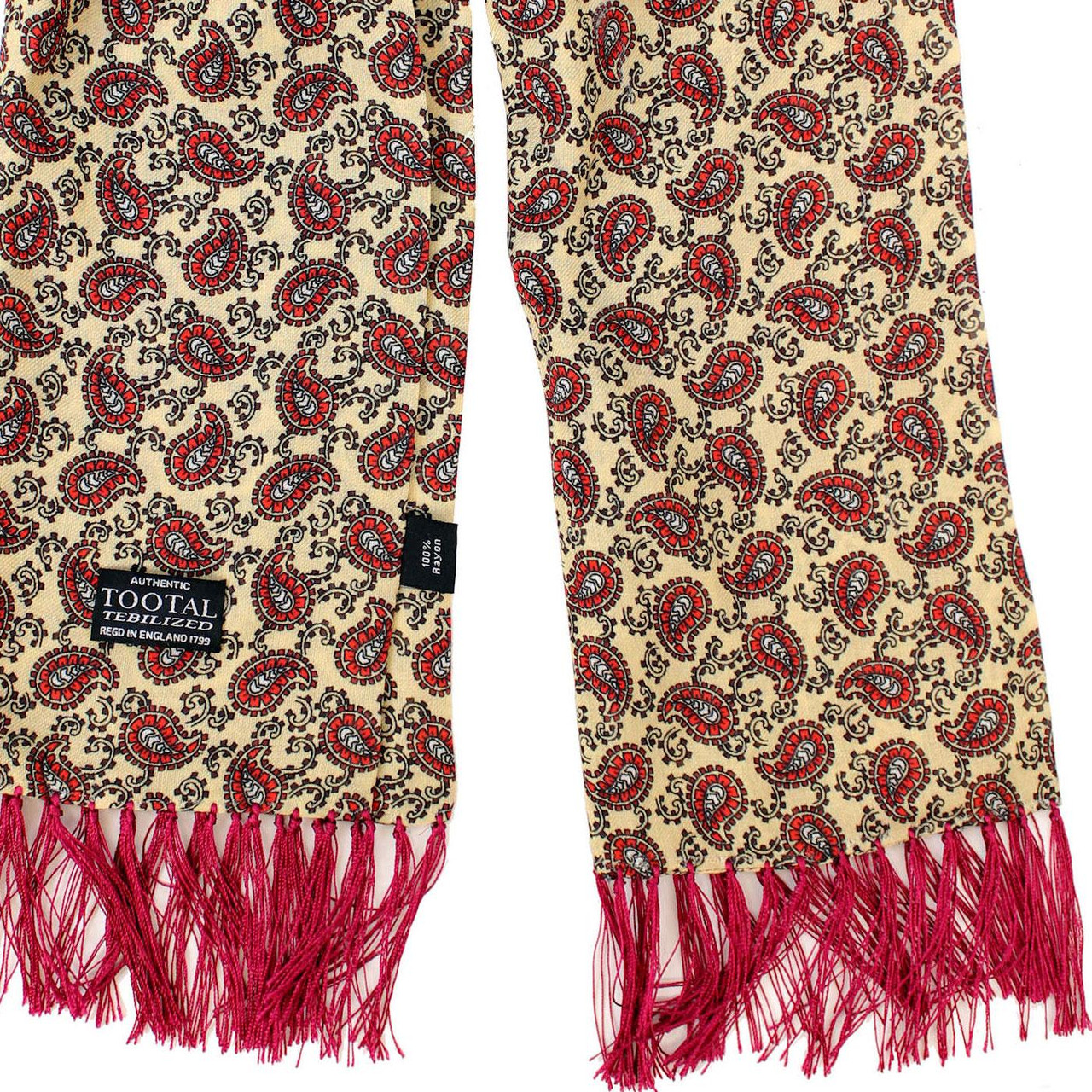 Tootal 60s Cream Paisley Fringed Rayon Mod Scarf