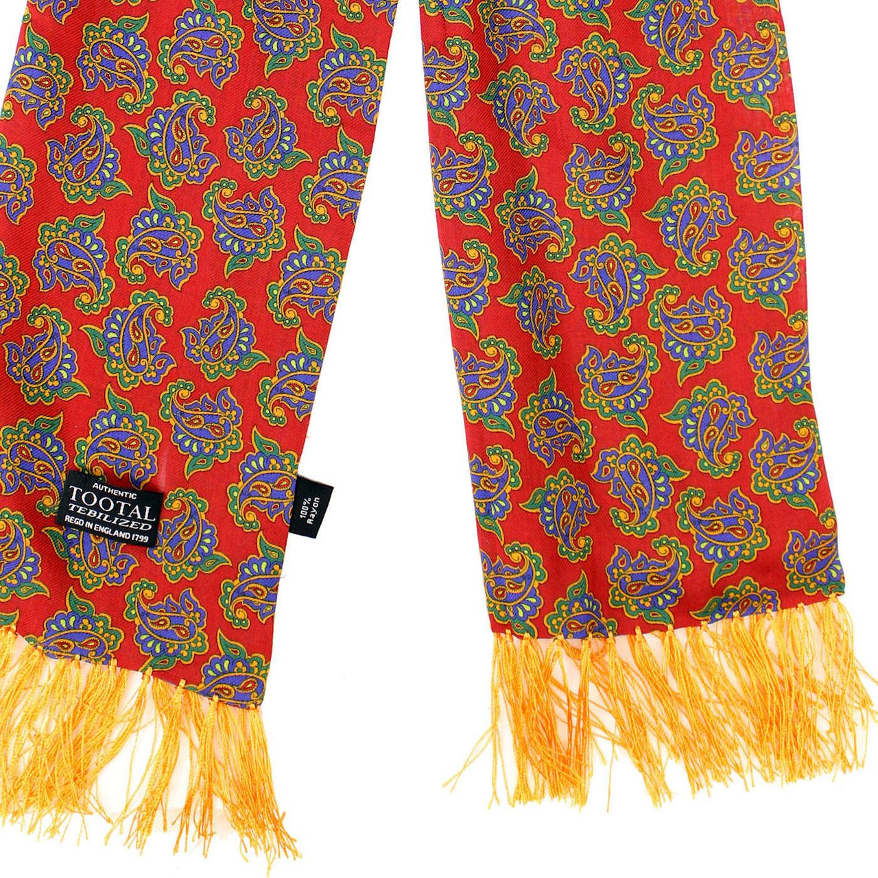 Tootal 60s Red Paisley Fringed Rayon Mod Scarf
