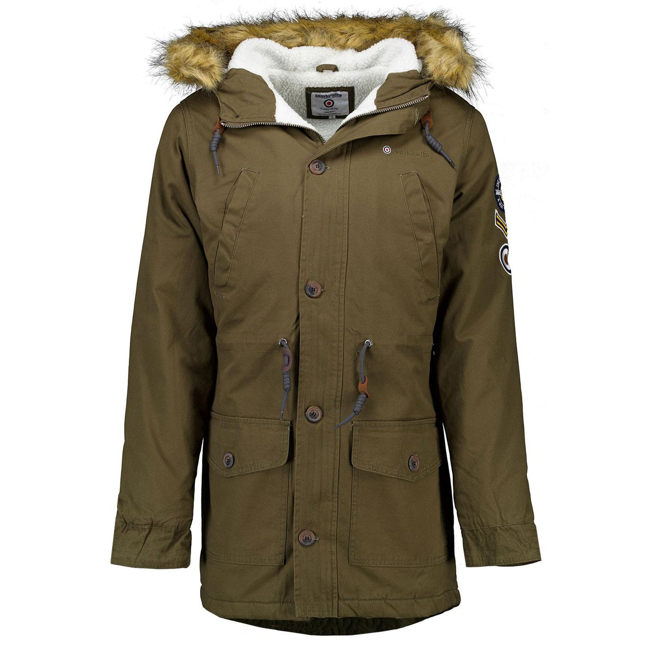 LAMBRETTA Mod Sherpa Lined Fishtail Khaki Parka