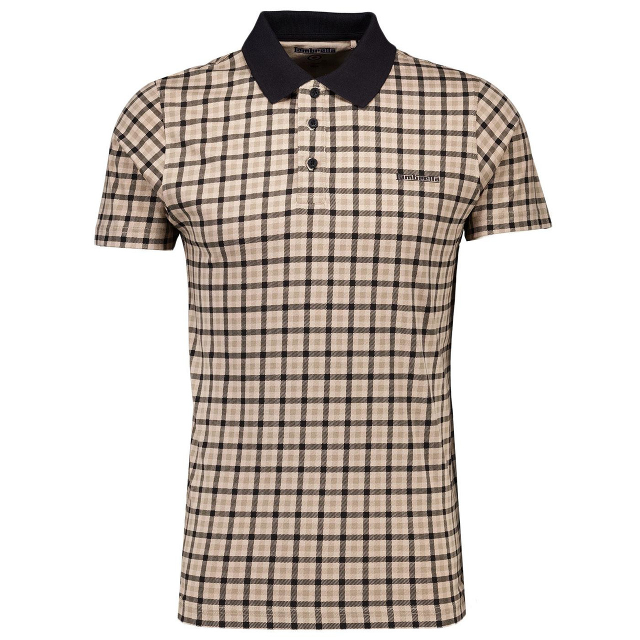 Lambretta Retro All-Over Check Polo Shirt (Stone)