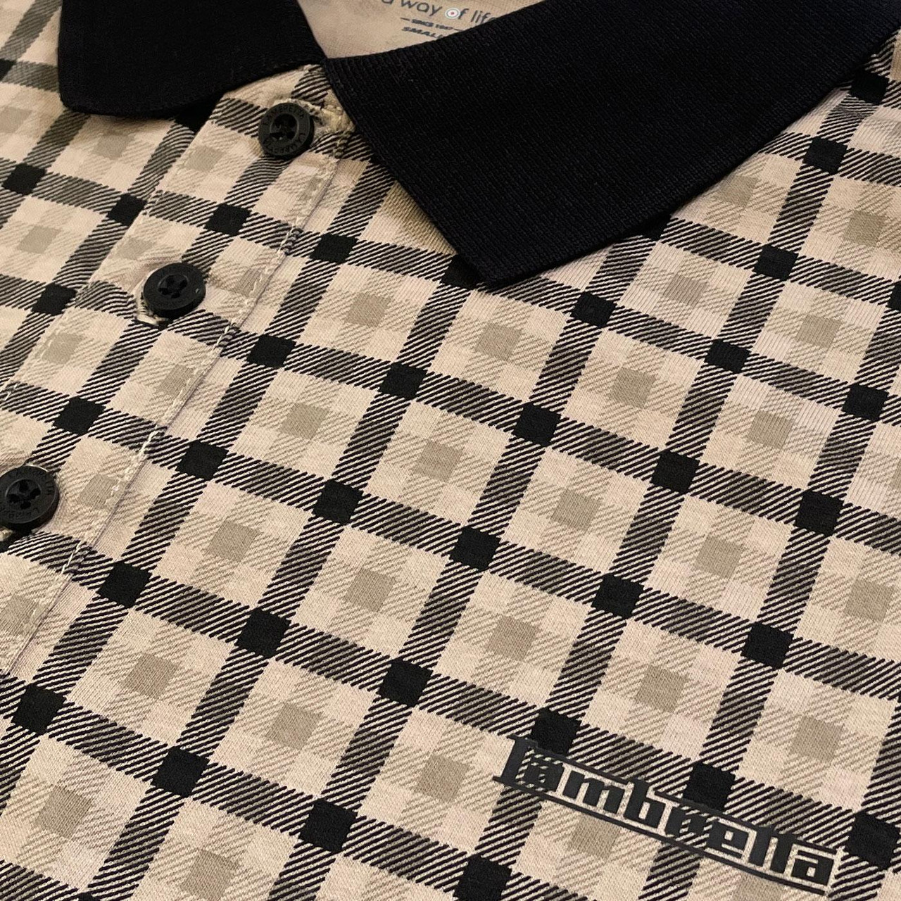 Lambretta Retro All-Over Check Polo Shirt (Stone)